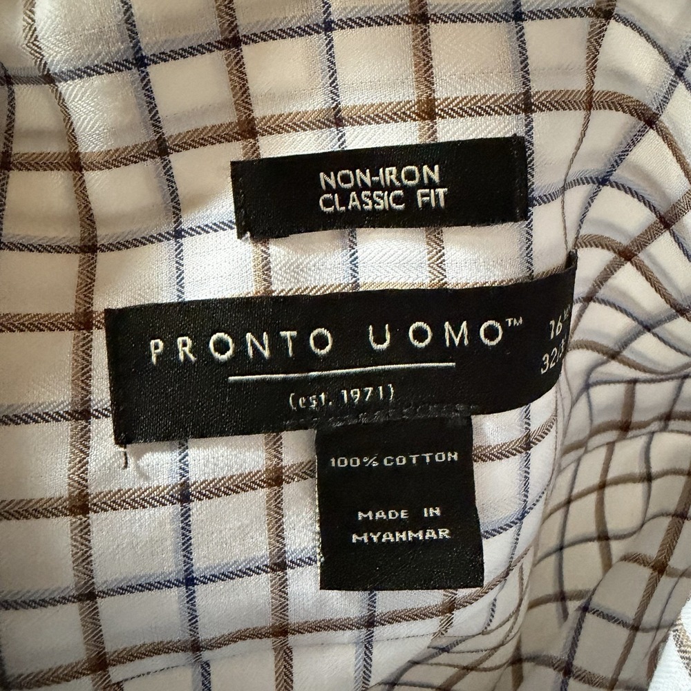 NWT Pronto Uomo Men's Dress Shirt Size-16/5-32/33 Button Up Non Iron Classic Fit - Picture 13 of 16